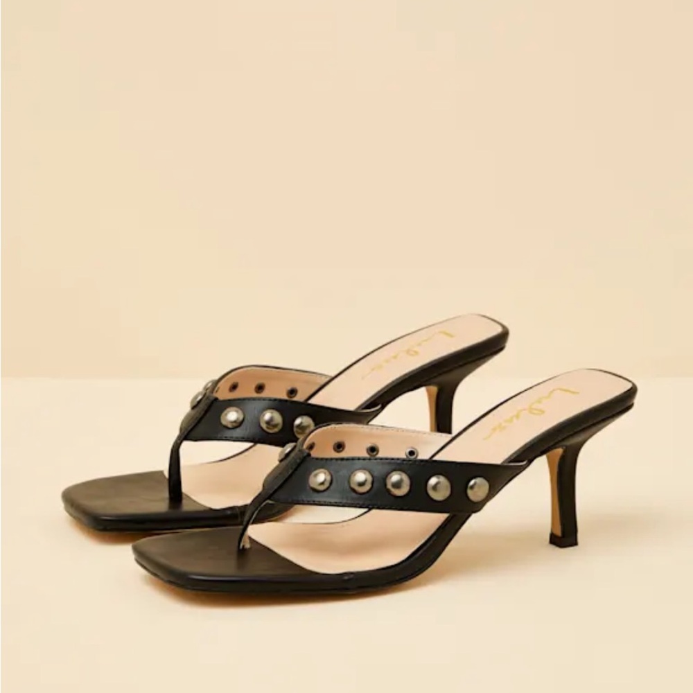 Elisabet Black Studded High Heel Thong Sandals - Picture 3 of 8